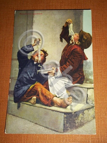Cartolina Napoli - Ragazzi Mangiamaccheroni 1915 ca