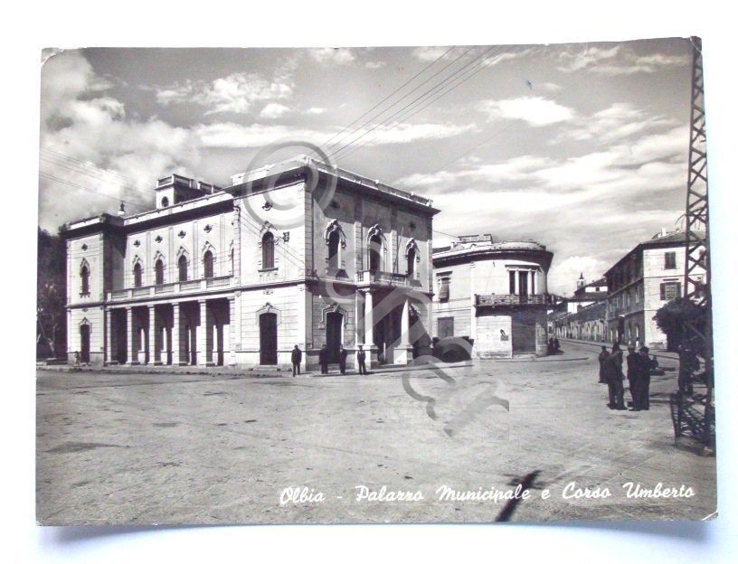 Cartolina Olbia - Palazzo Municipale Corso Umberto 1951.