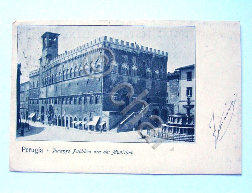 Cartolina Perugia - Palazzo Pubblico ora Municipio 1904.