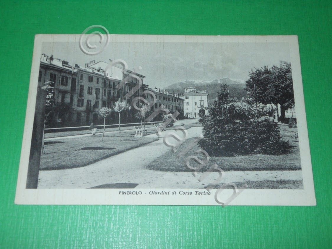 Cartolina Pinerolo - Giardini di Corso Torino 1951.
