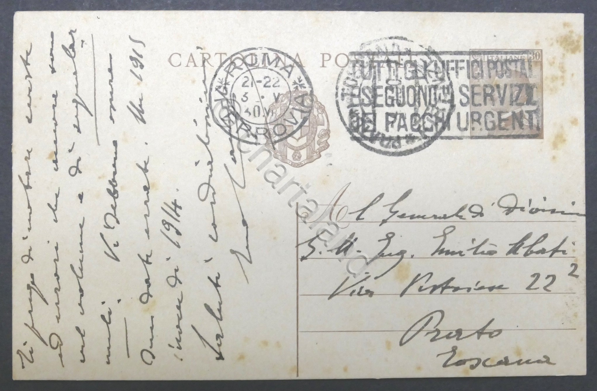 Cartolina postale con autografo del Generale Enrico Caviglia - Maggio …