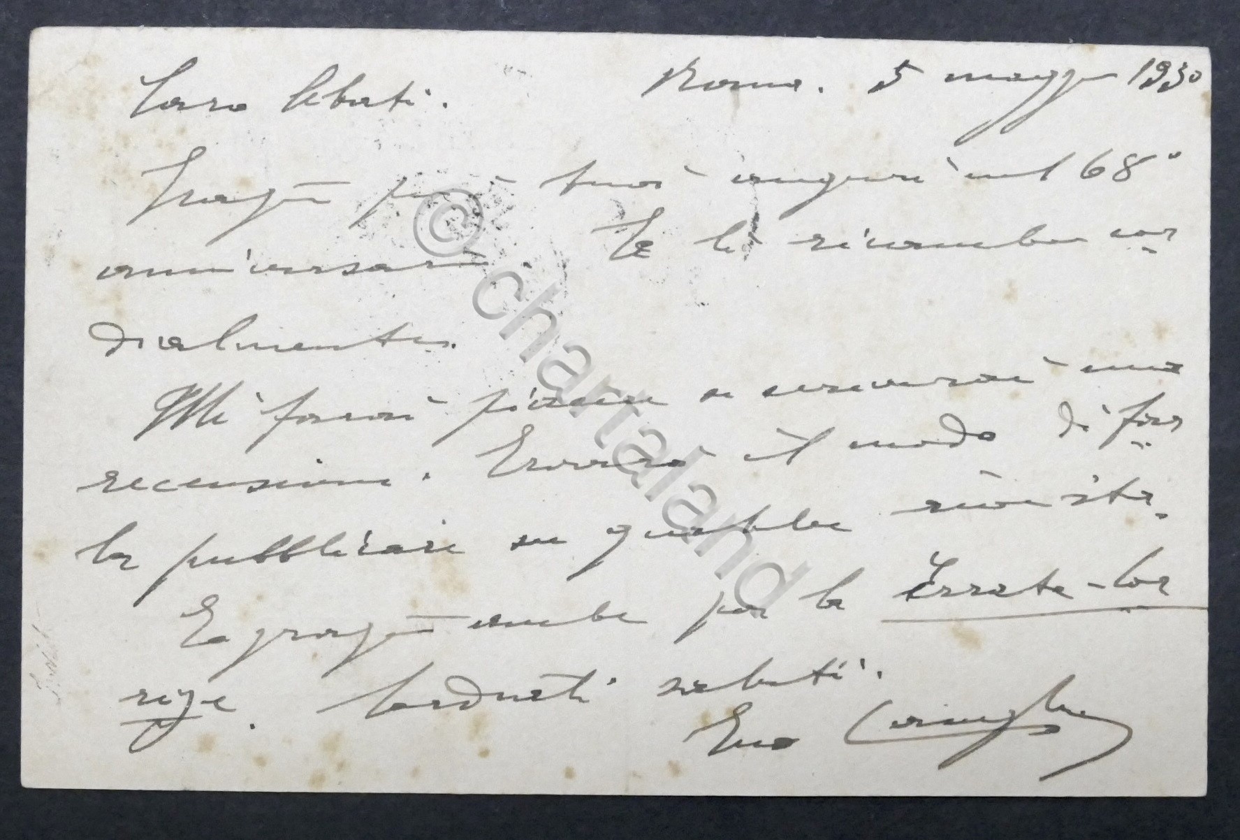 Cartolina postale con autografo del Generale Enrico Caviglia 1930