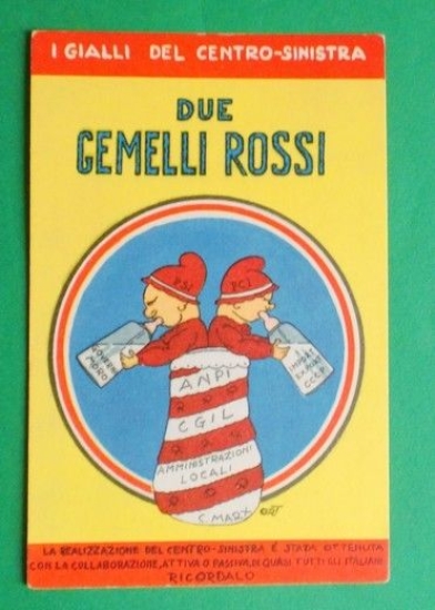 Cartolina Propaganda MSI - Due gemelli rossi - Illustratore Ort …