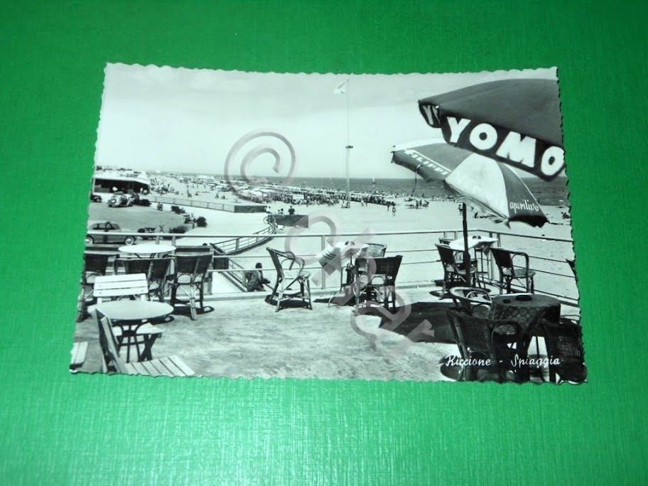 Cartolina Riccione - Spiaggia 1955 ca