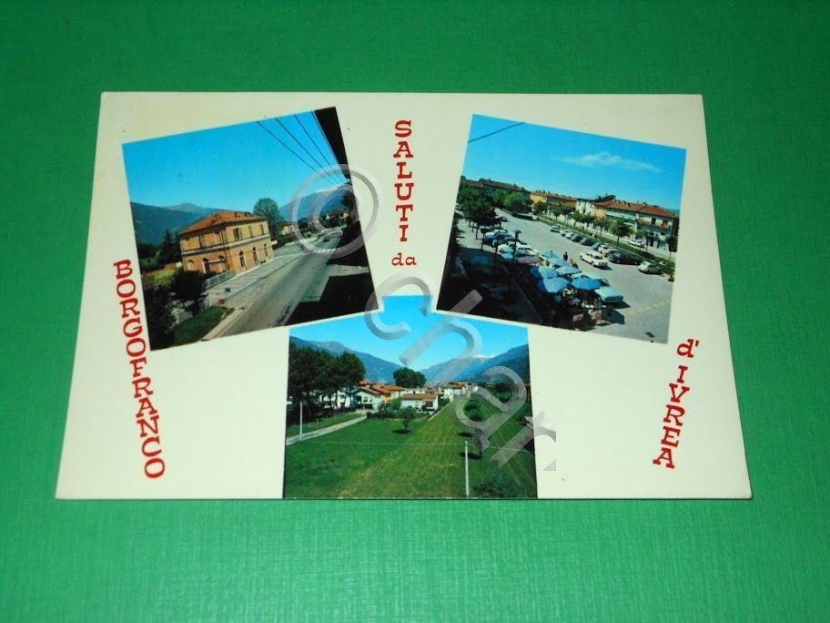 Cartolina Saluti da Borgofranco d' Ivrea - Vedute diverse 1974.