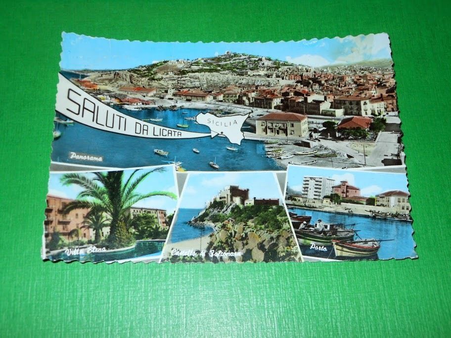 Cartolina Saluti da Licata - Vedute diverse 1961.