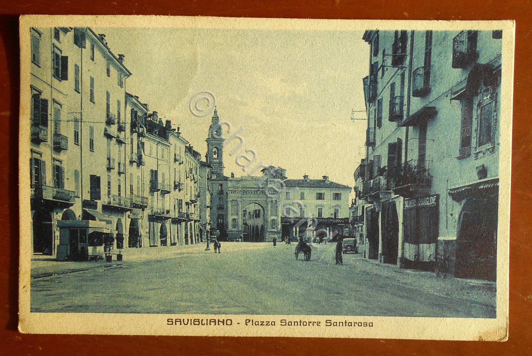 Cartolina Savigliano - Piazza Santorre Santarosa - 1941