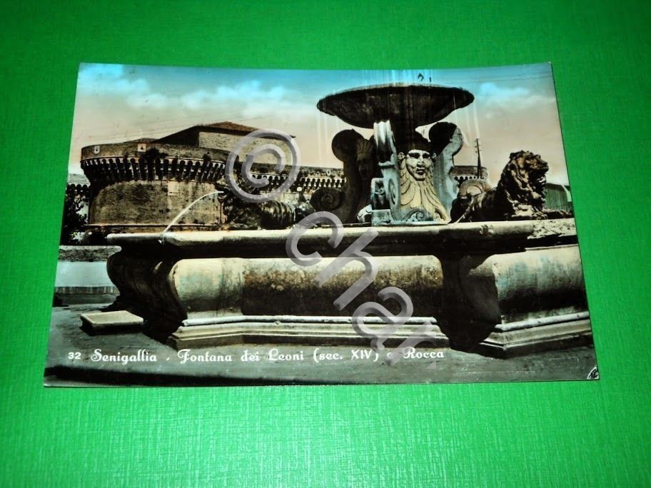 Cartolina Senigallia - Fontana dei Leoni e Rocca 1958.