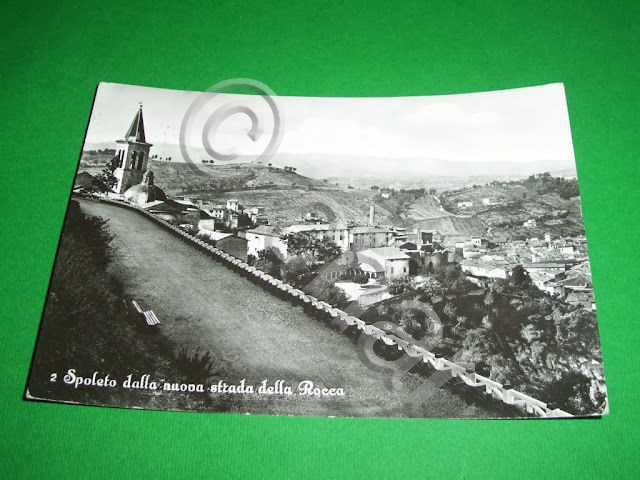Cartolina Spoleto - Panorama dalla nuova strada della Rocca 1961.