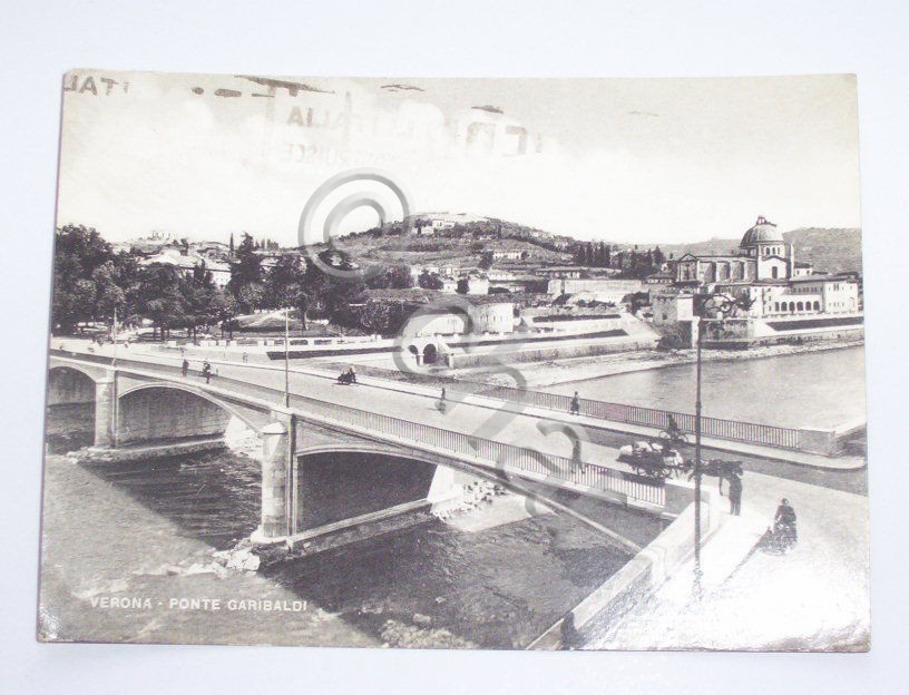 Cartolina Verona - Ponte Garibaldi 1950.