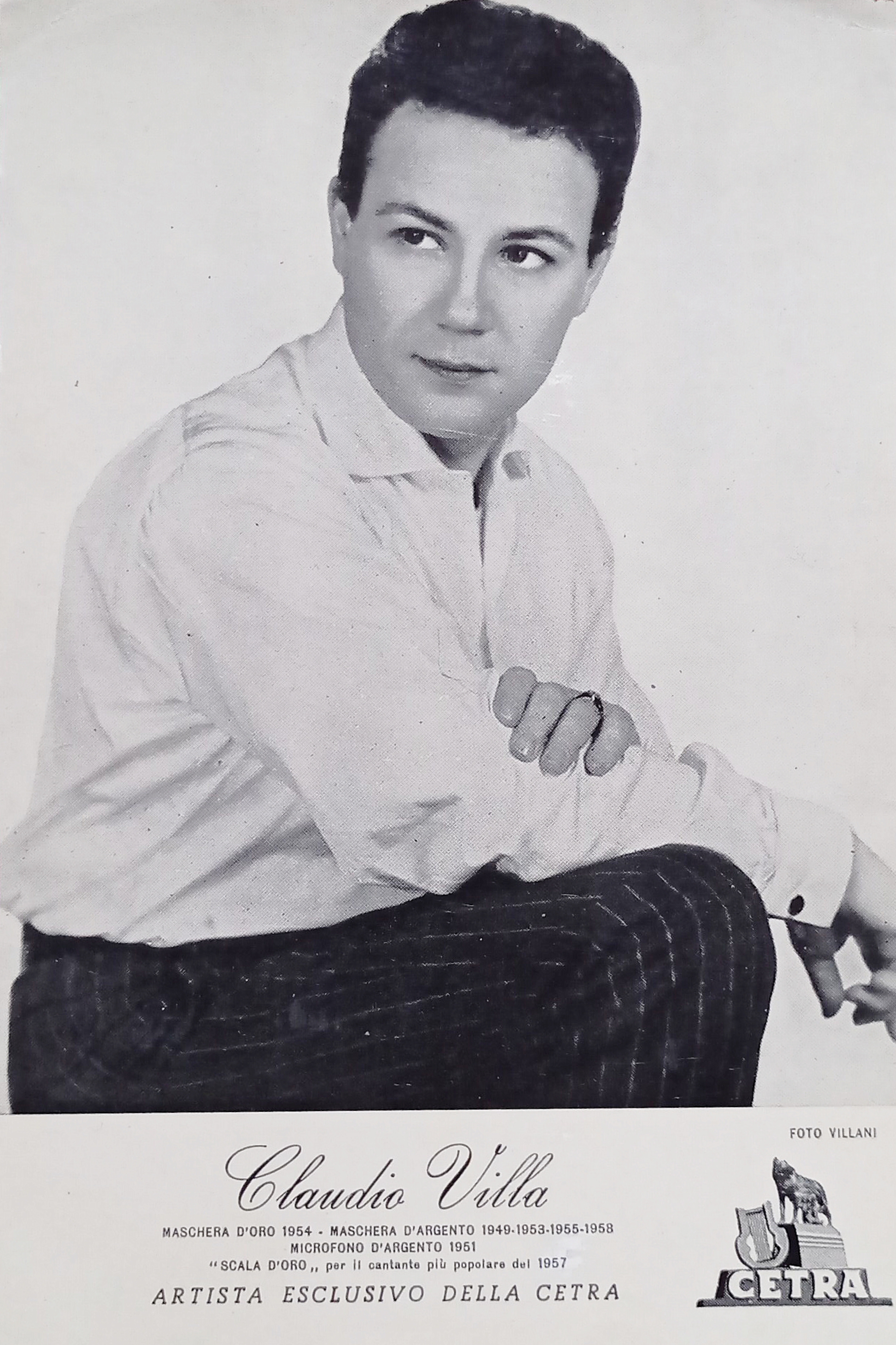 Cartoncino Fotografico Cetra - Cantante Claudio Villa - Anni '50