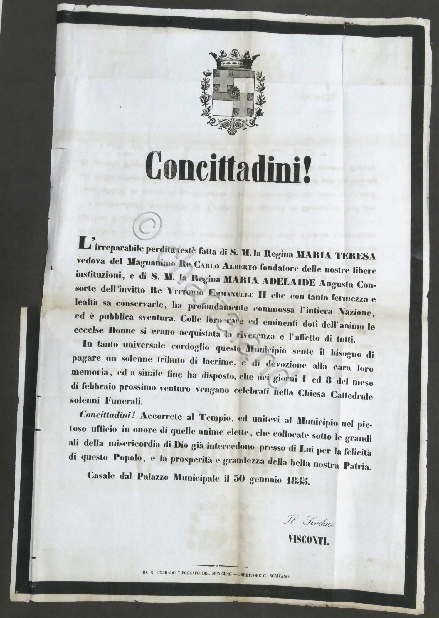 Casale - Avviso celebrazione funerali Regine Maria Teresa e Maria …