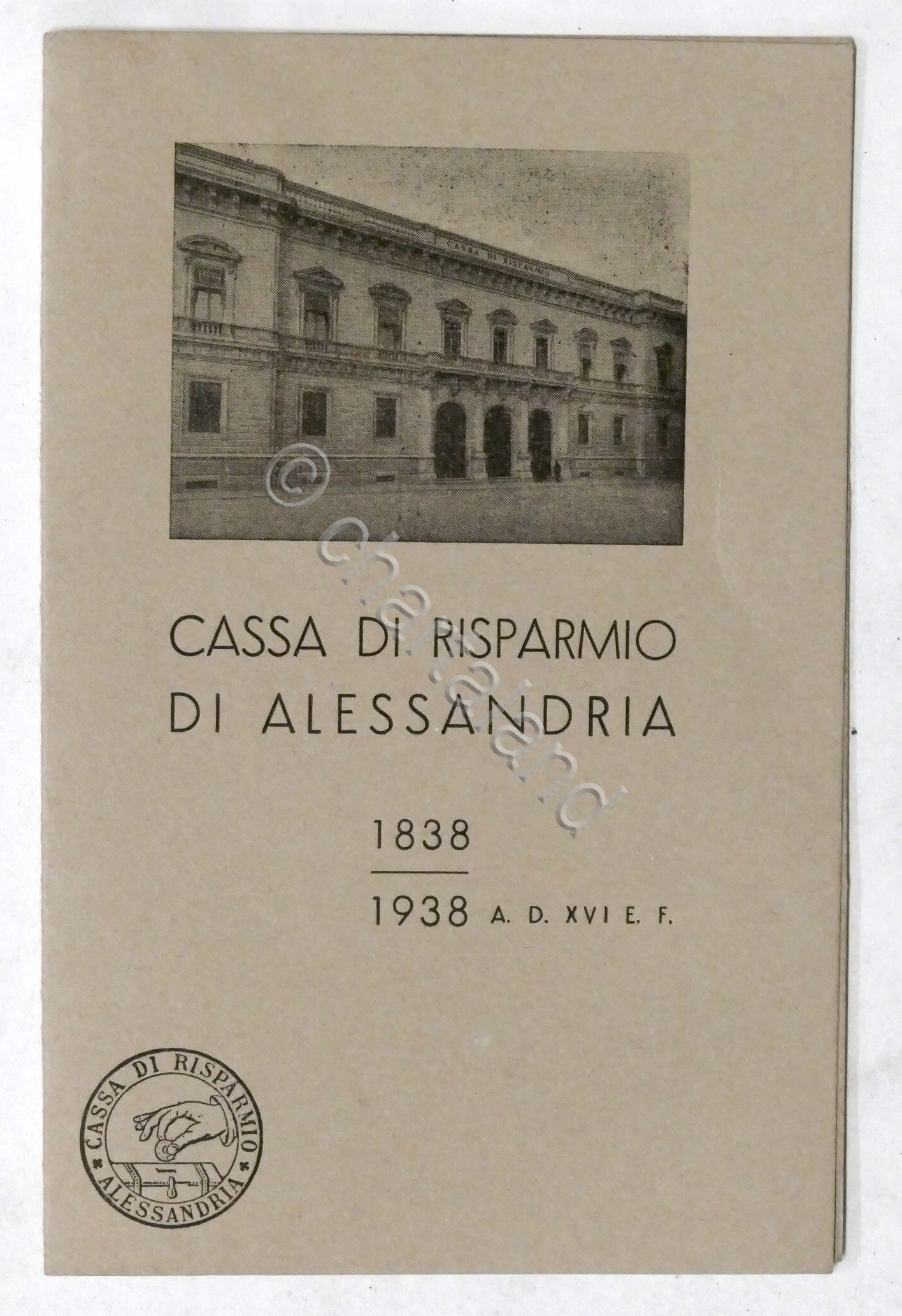 Cassa Risparmio di Alessandria Biglietto invito commemorazione Centenario 1939