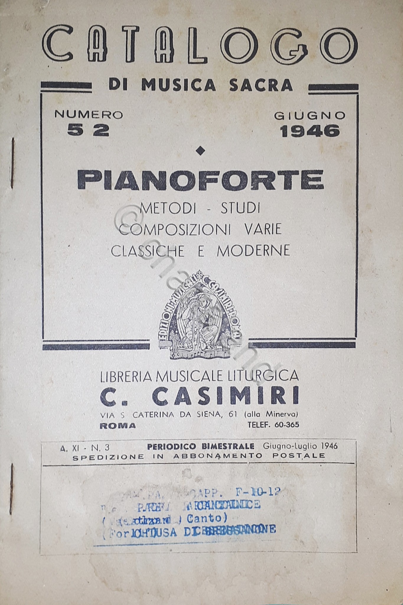 Catalogo di Musica Sacra - Pianoforte - Numero 52 Giugno …
