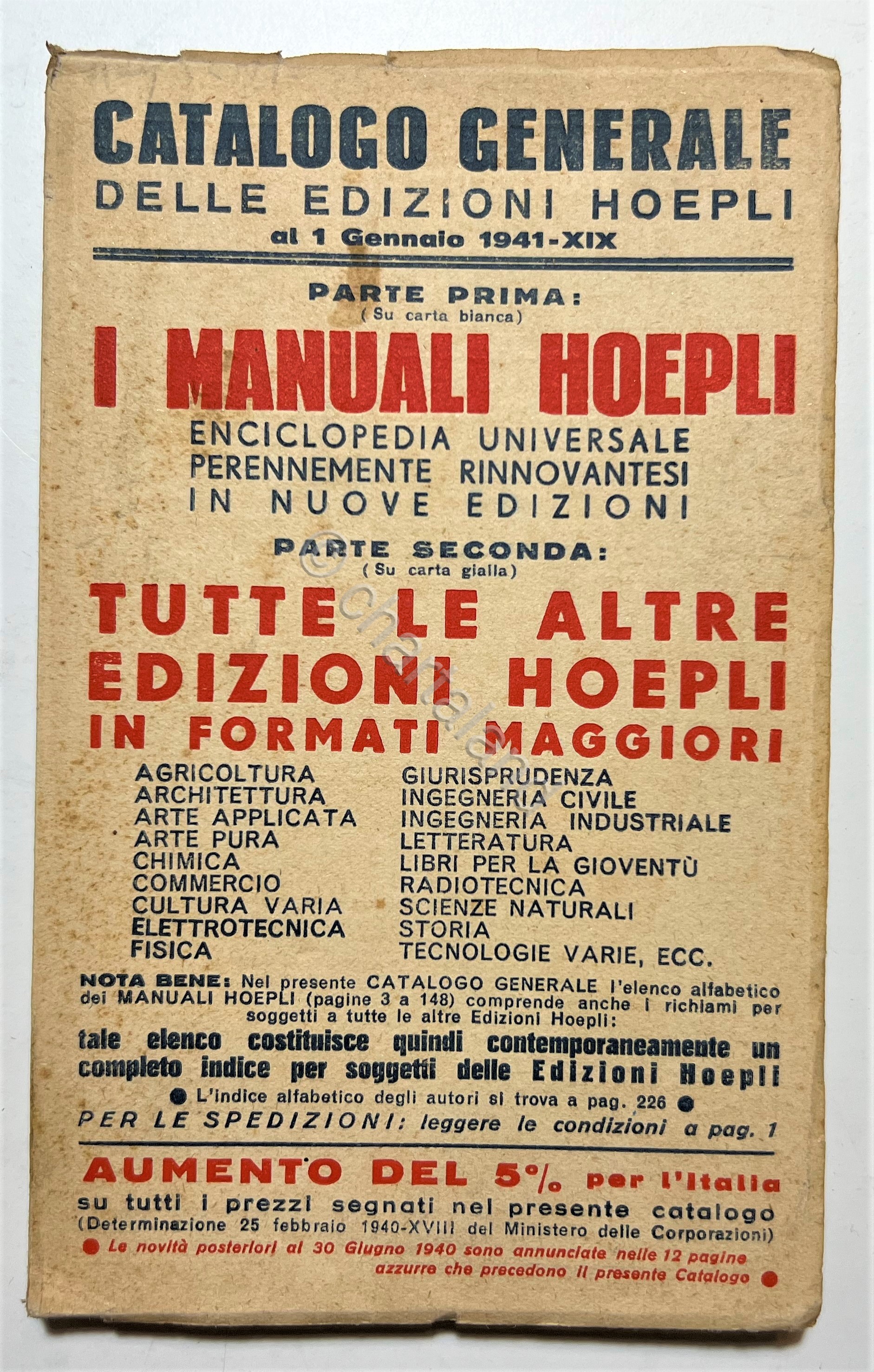 Catalogo Generale delle Edizioni Hoepli al 1 Gennaio 1941 - …