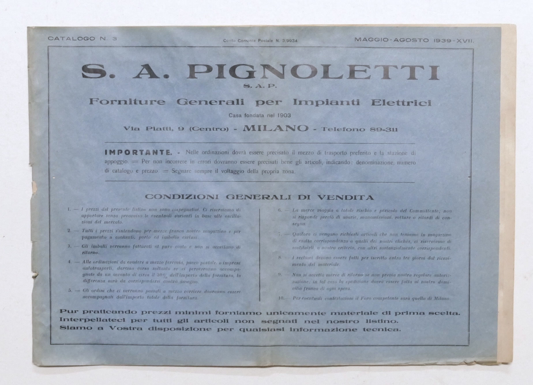 Catalogo illustrato Pignoletti Impianti Elettrici Lampade e Lampadari - 1939