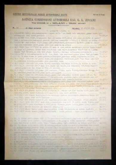 Catalogo Listino Settimanale Autovetture - 1934