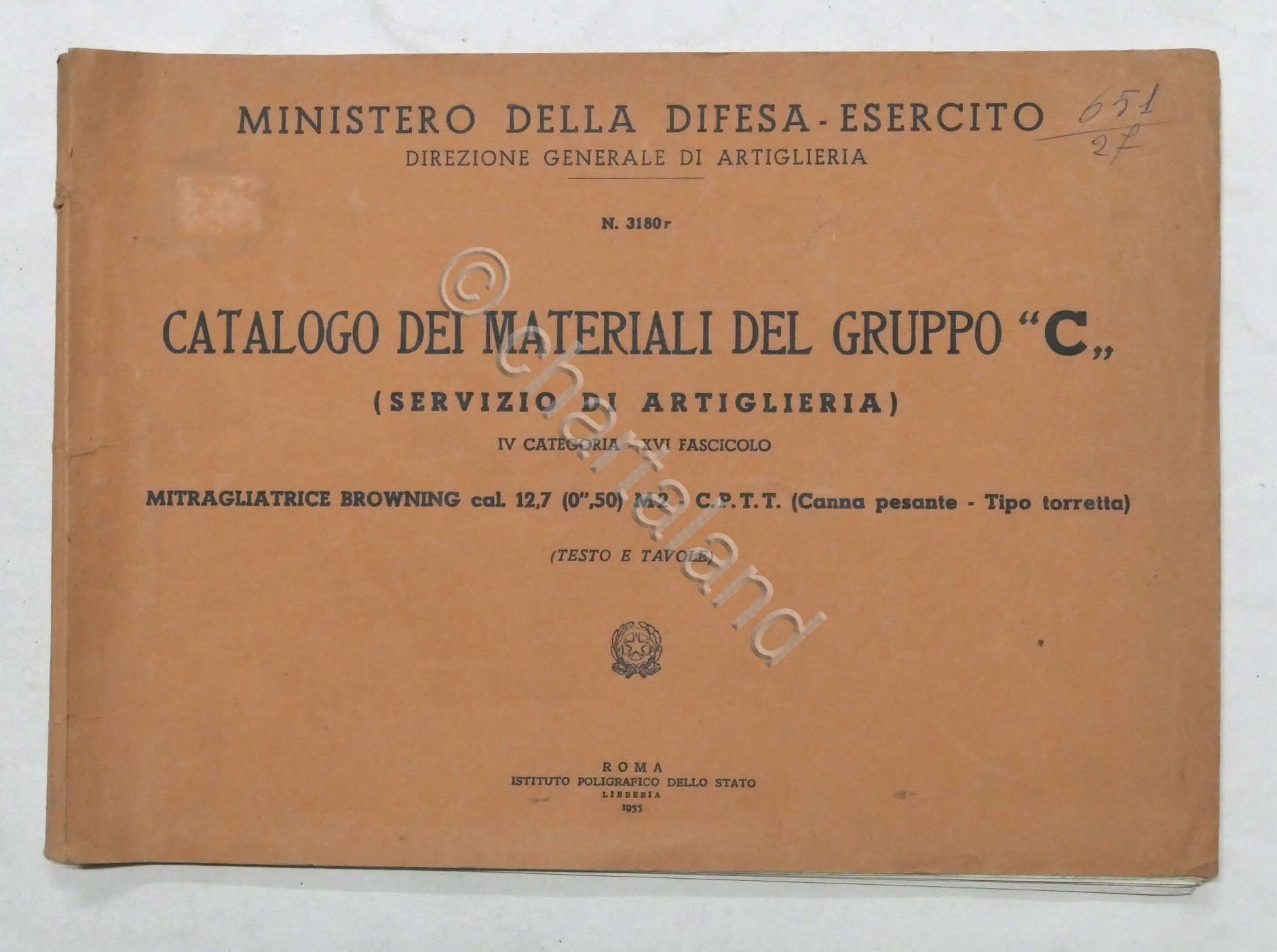 Catalogo Materiali Gruppo C Artiglieria Mitragliatrice Browning cal. 12,7 - …