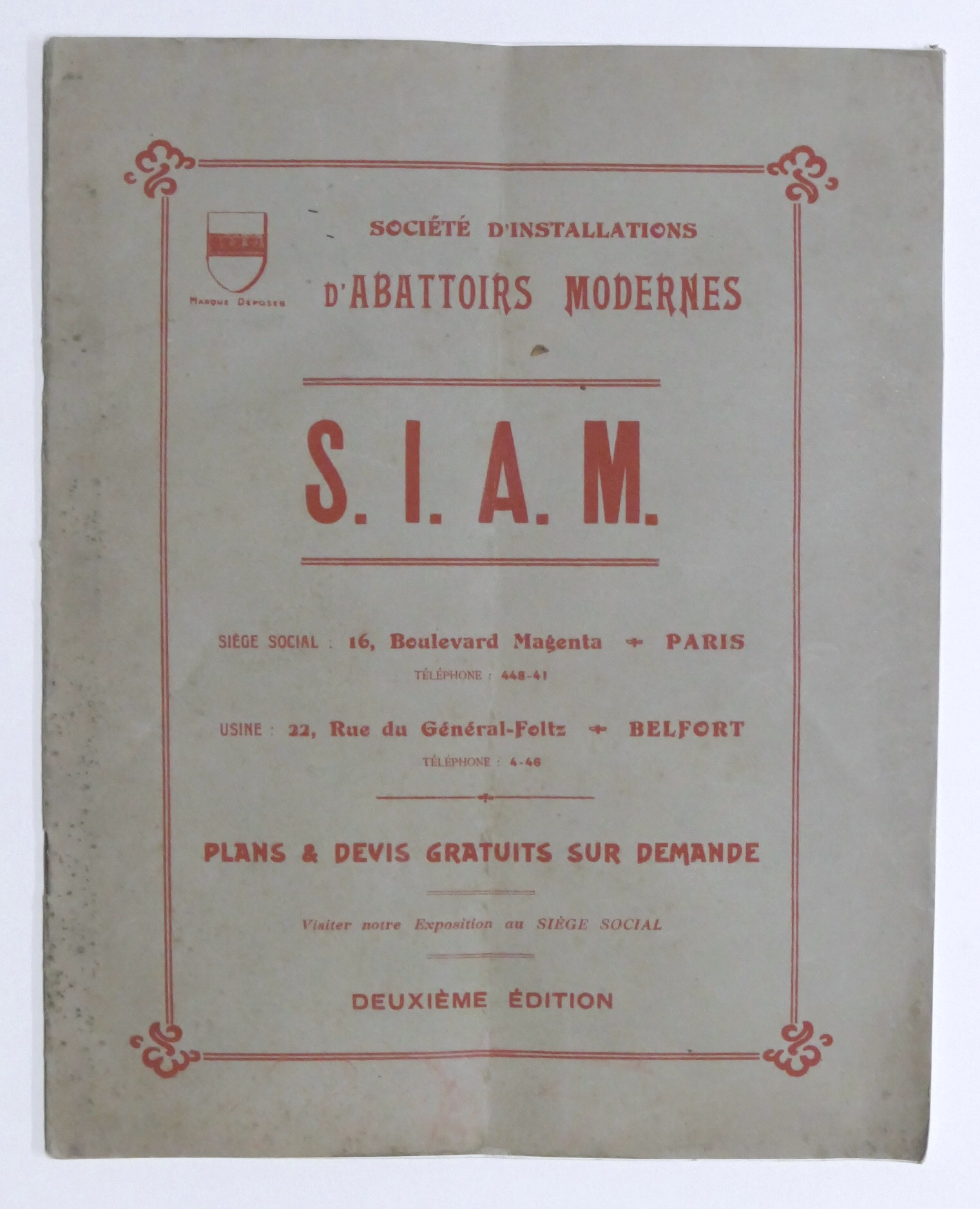 Catalogo S.I.A.M. - Societè d'Installations d'Abattoirs Modernes - 1930 ca.