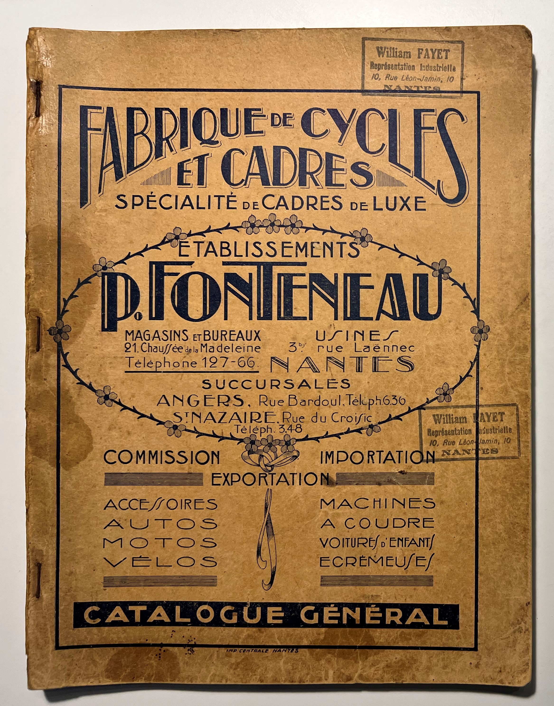 Catalogue Général - Fabrique de Cycles et Cadres P. Fonteneau …