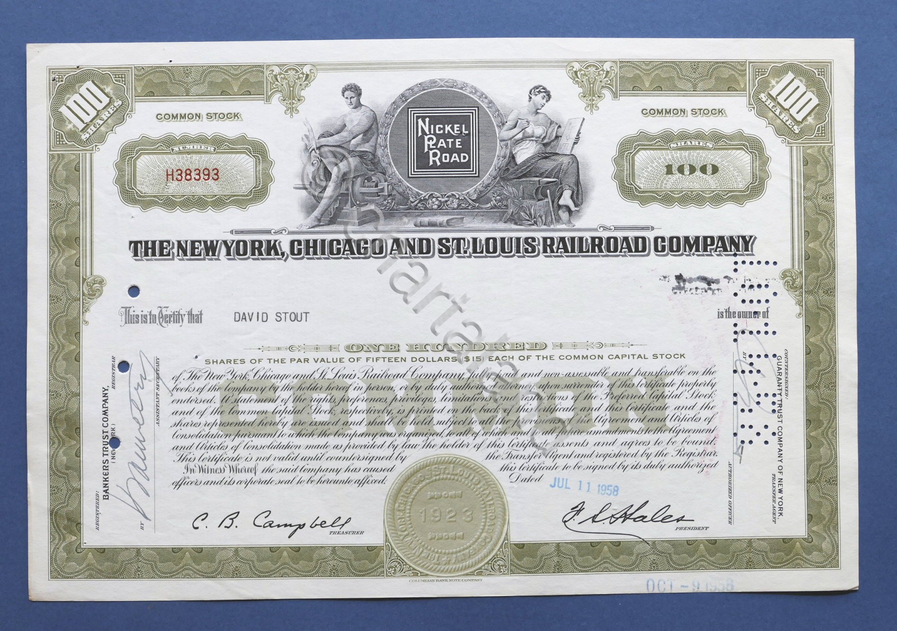 Certificato Azionario New York Chicago St. Louis Railroad Company - …
