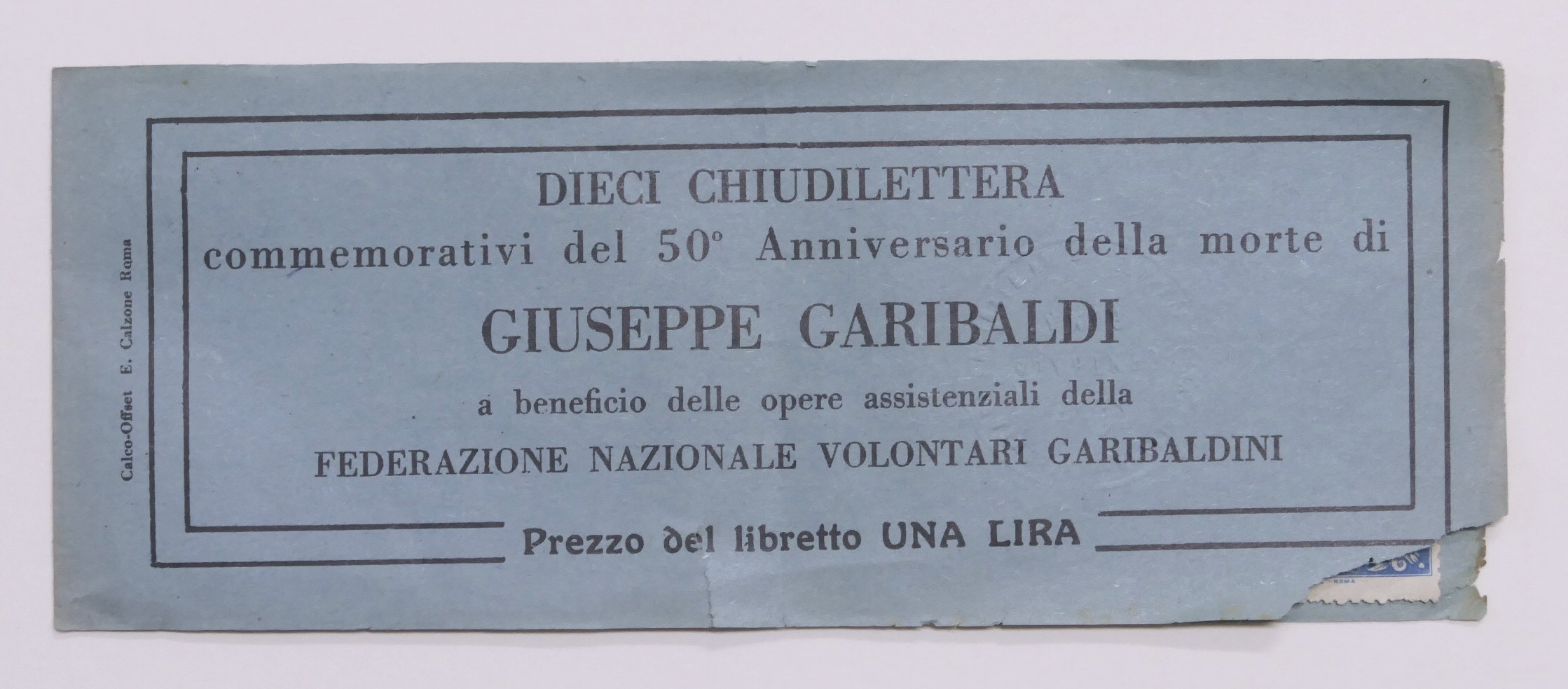 Chiudilettera commemorativi del 50° anniversario morte di Garibaldi - 1932