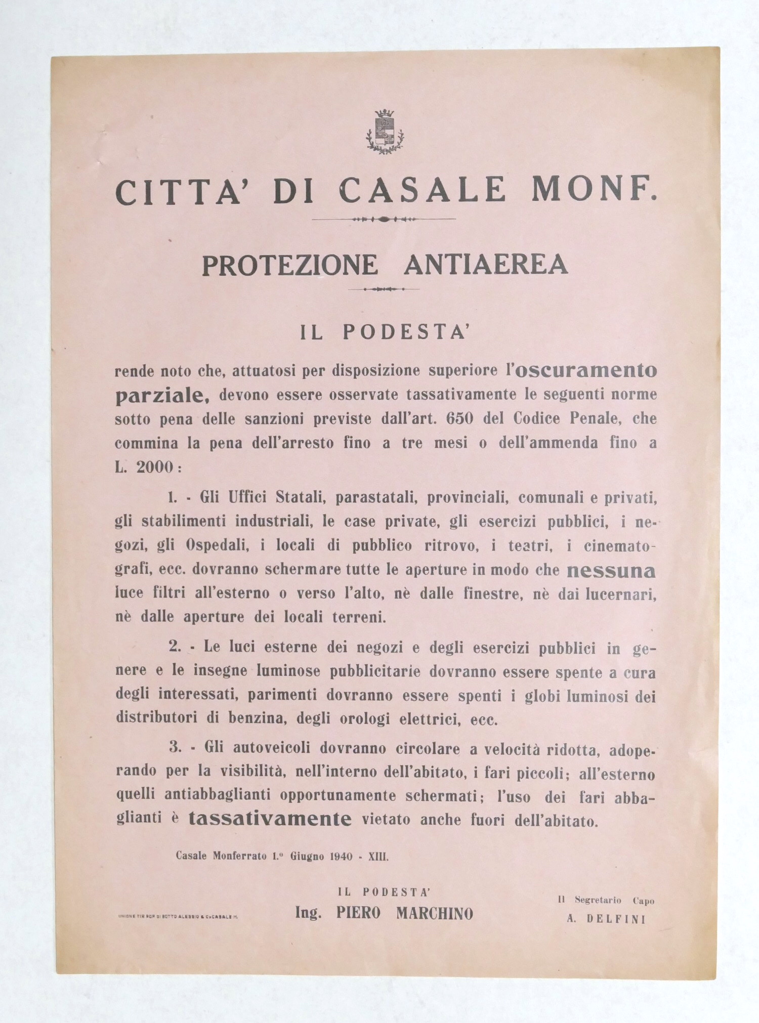 Città di Casale Monferrato - Protezione antiaerea - Norme oscuramento …