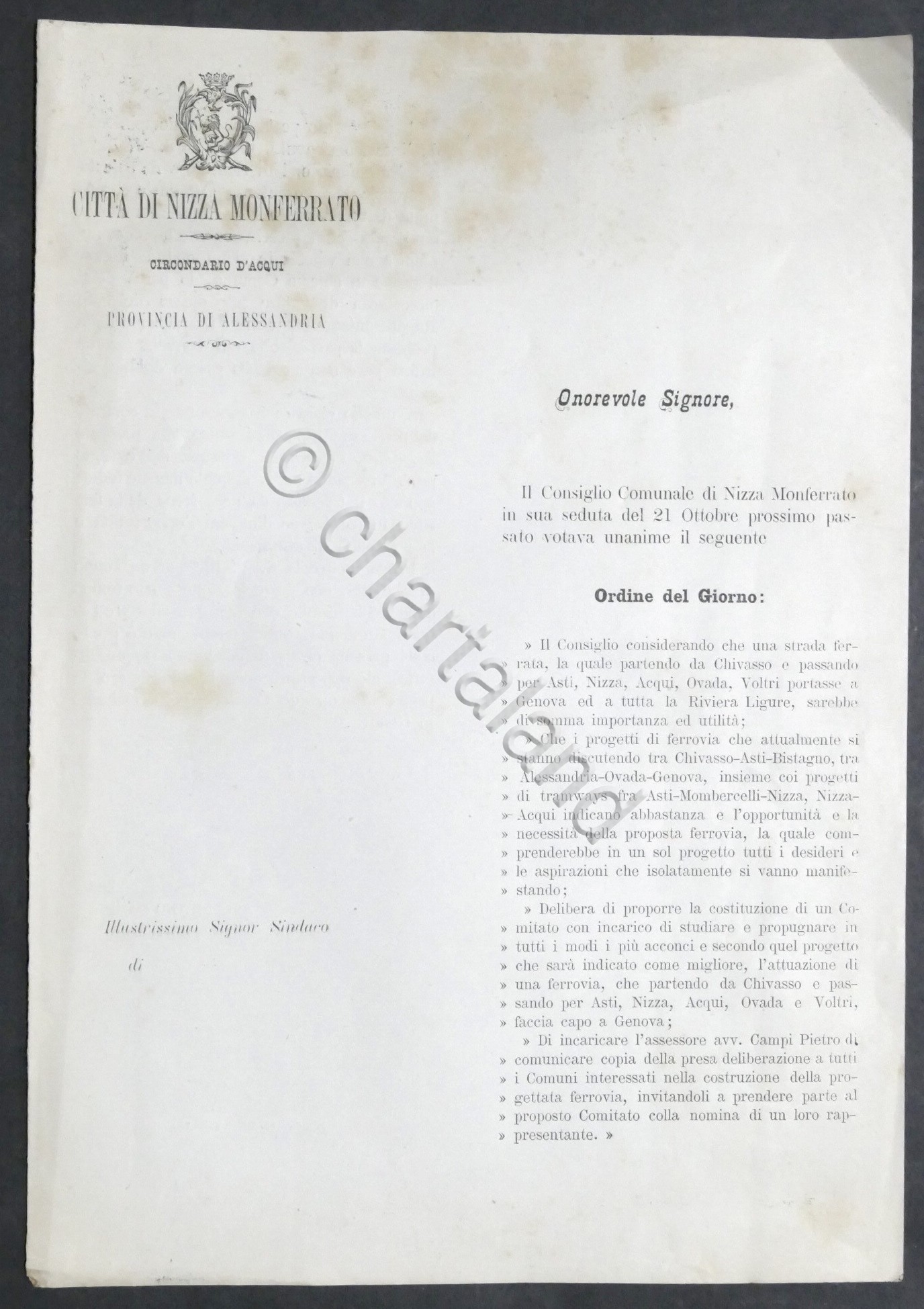 Città di Nizza Monferrato - Lettera su progetti di ferrovie …