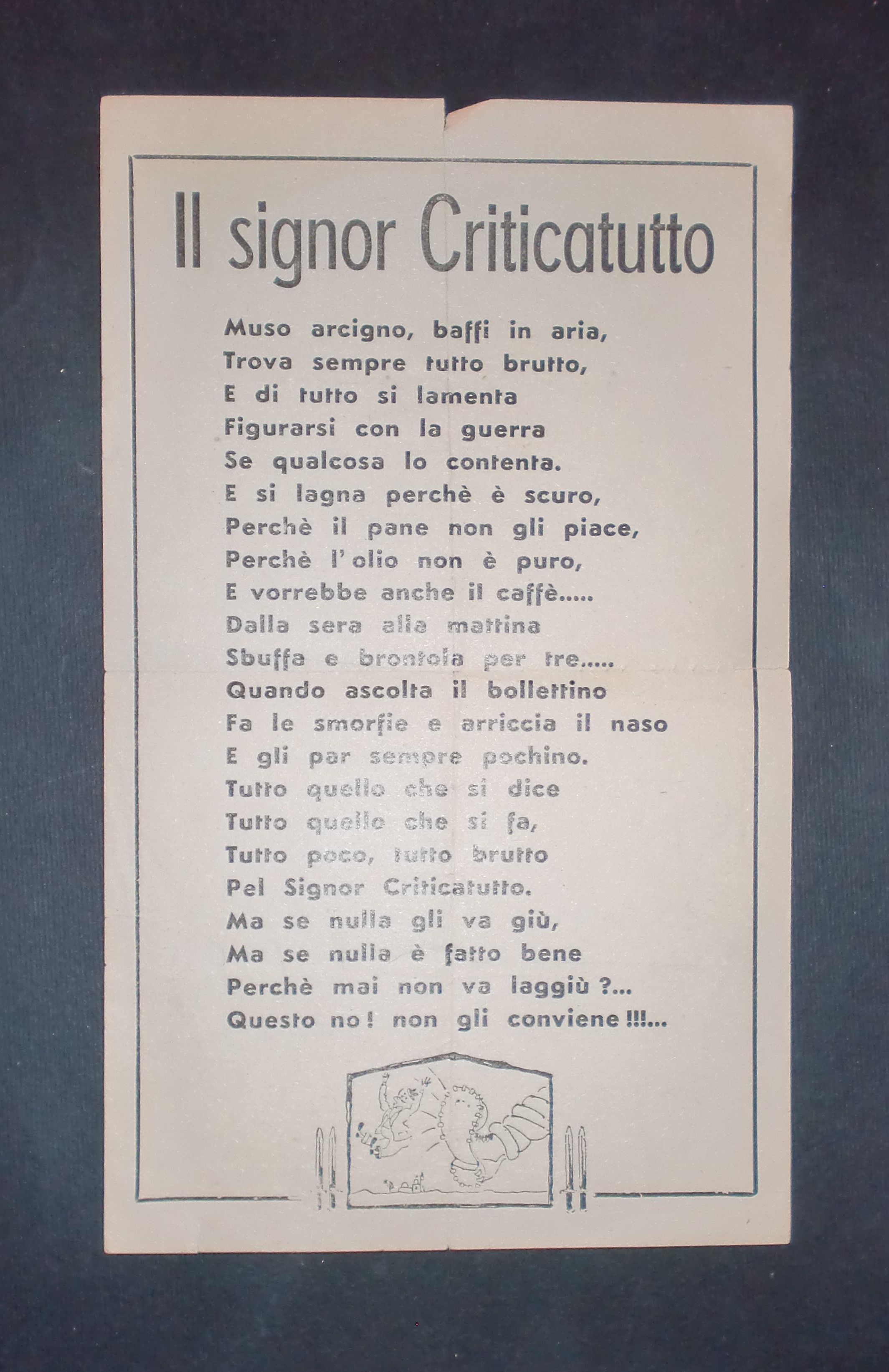 Collezionismo cartaceo - Volantino - Canzone "Il signor Criticatutto"