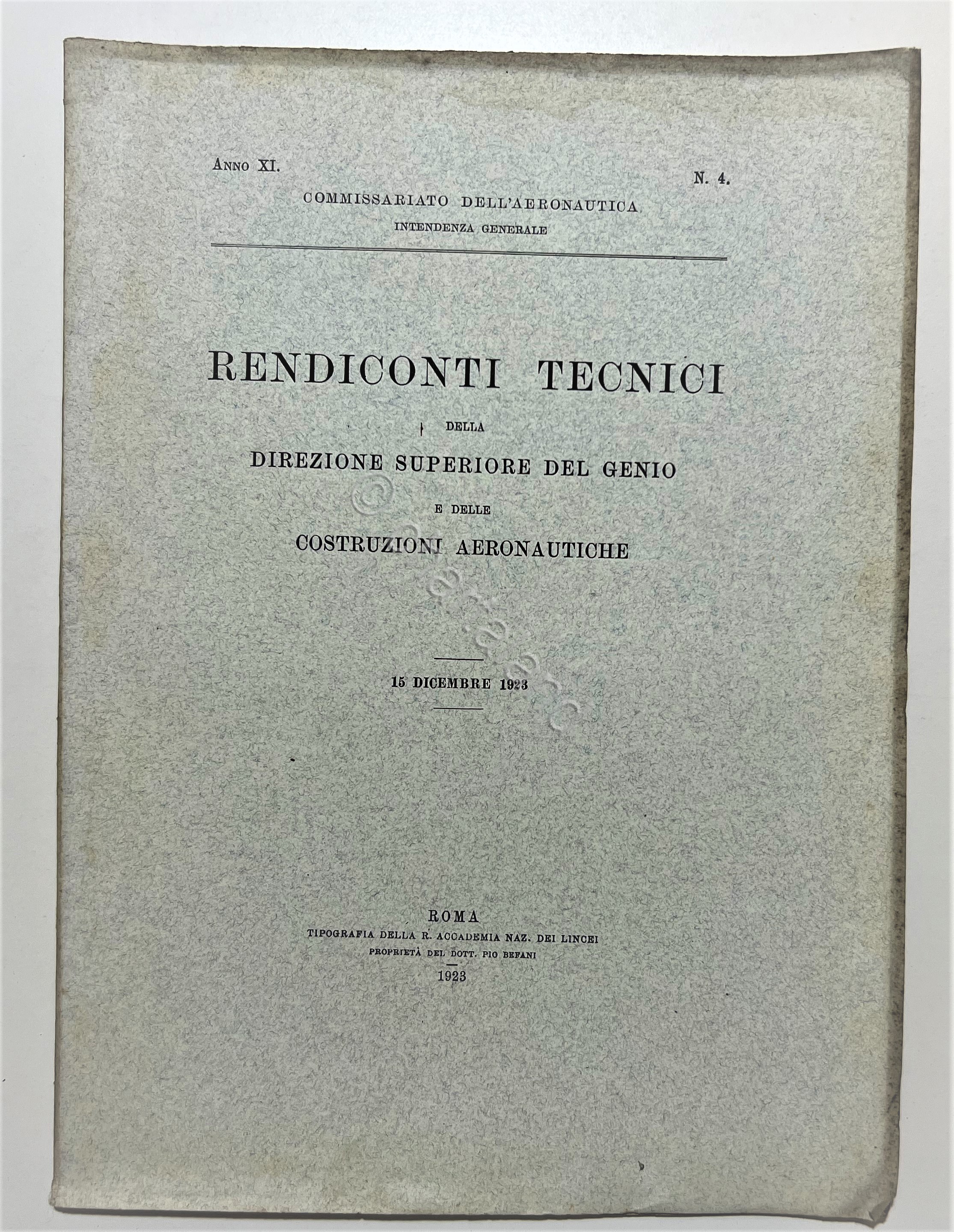 Commissariato Aeronautica - Rendiconti Tecnici N. 4 - 15 Dic …