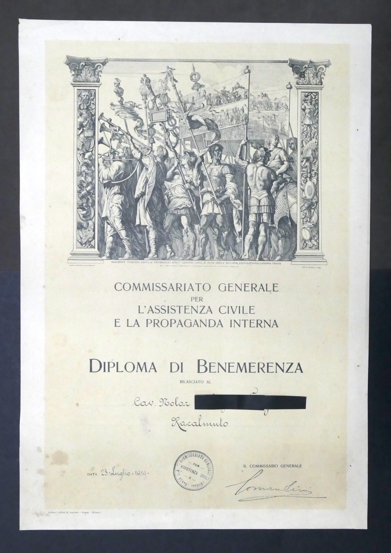 Commissariato Assistenza Civile e Propaganda - Diploma di Benemerenza - …