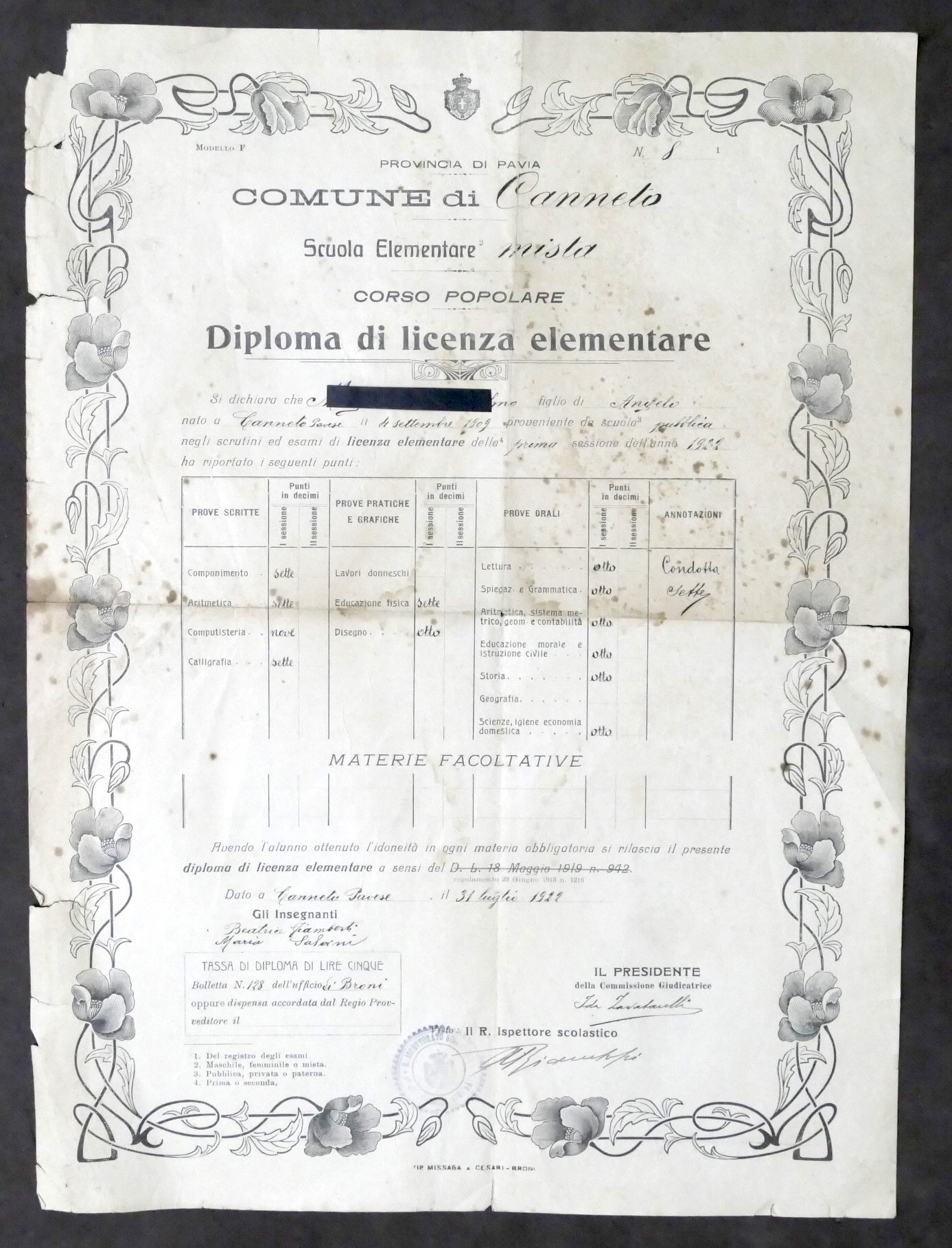 Comune di Canneto - Scuola Elementare Mista - Diploma di …
