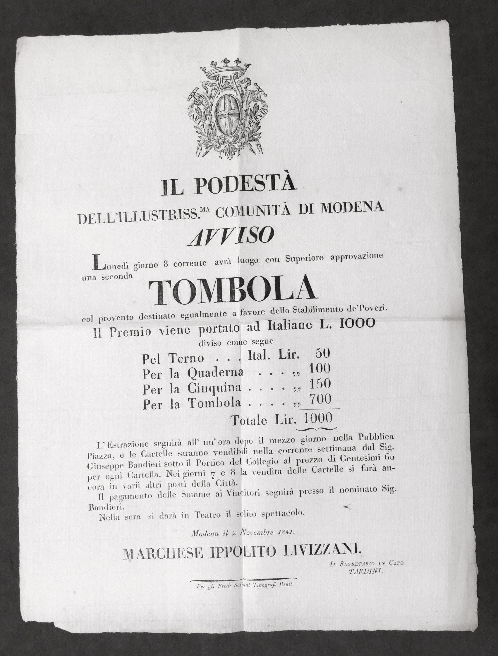 Comunità di Modena - Tombola a favore dello Stabilimento dei …