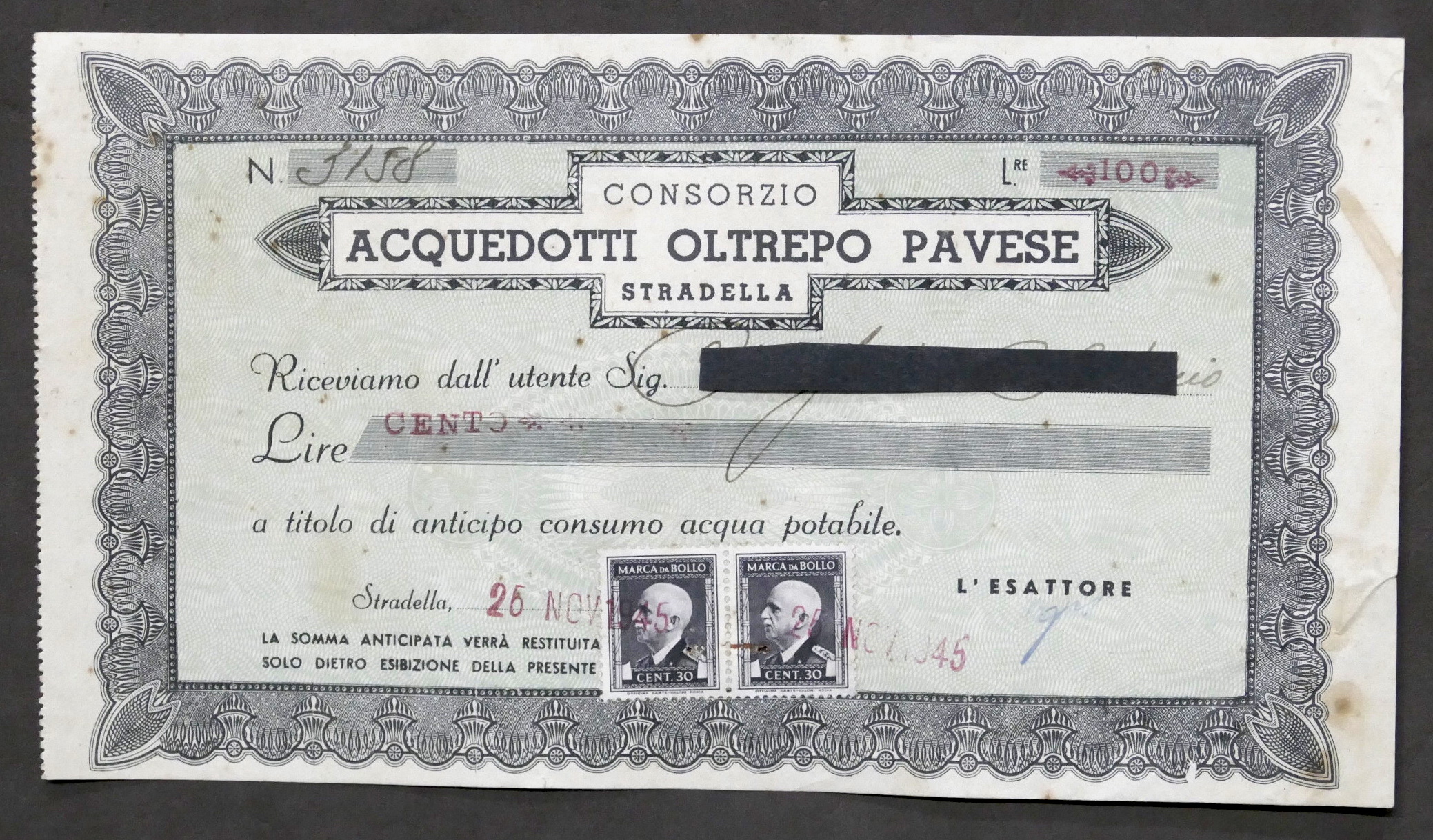 Consorzio Acquedotti Oltrepo Pavese - Stradella - Cedola di pagamento …