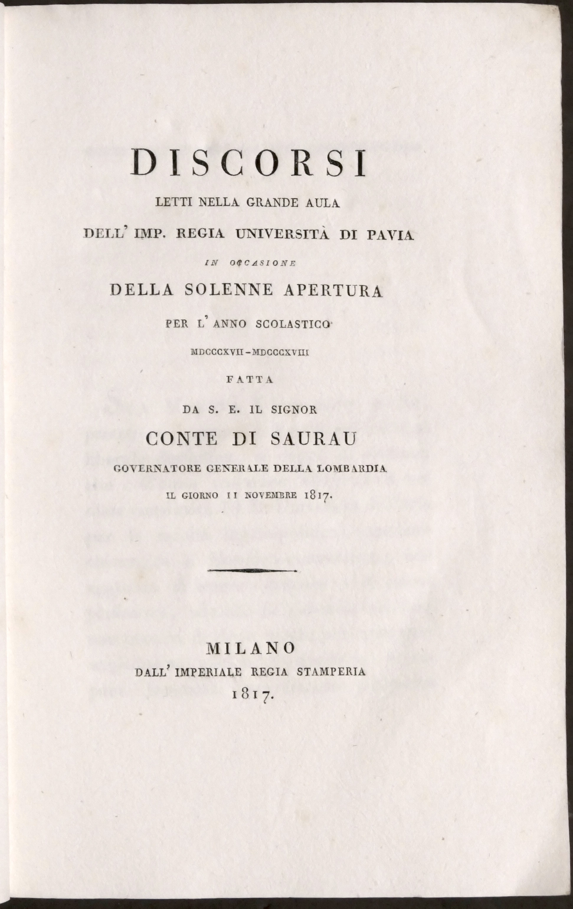 Conte di Saurau - Discorsi di apertura anno scolastico Università …