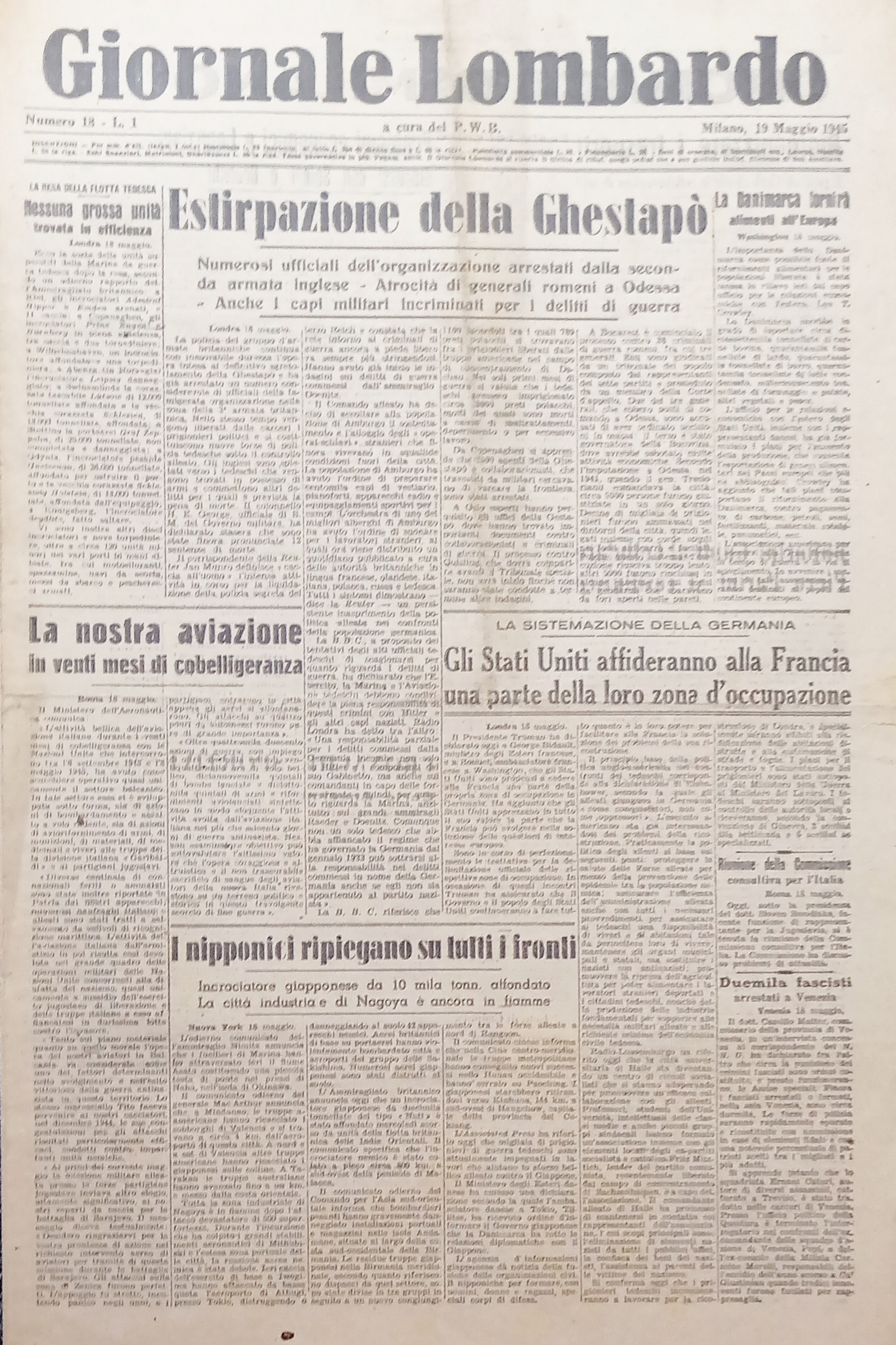 Corriere Alleato P. W. B. - Giornale Lombardo N. 18 …