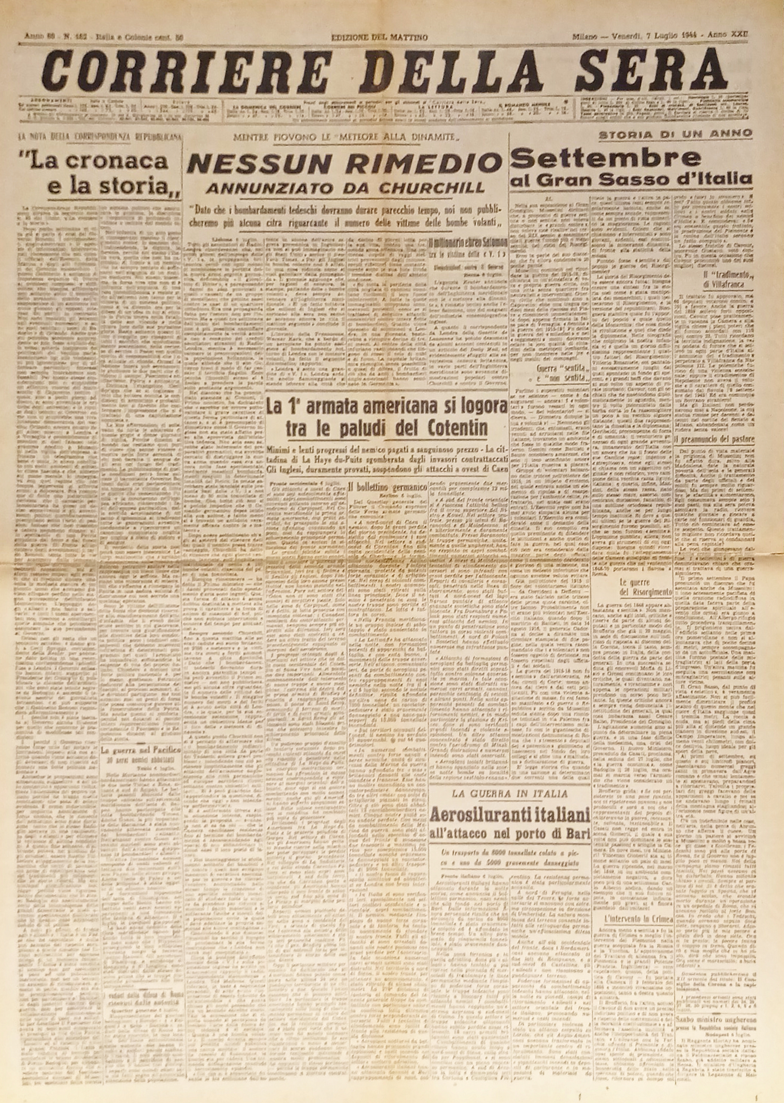 Corriere della Sera N. 162 - 1944 Nessun rimedio annunziato …