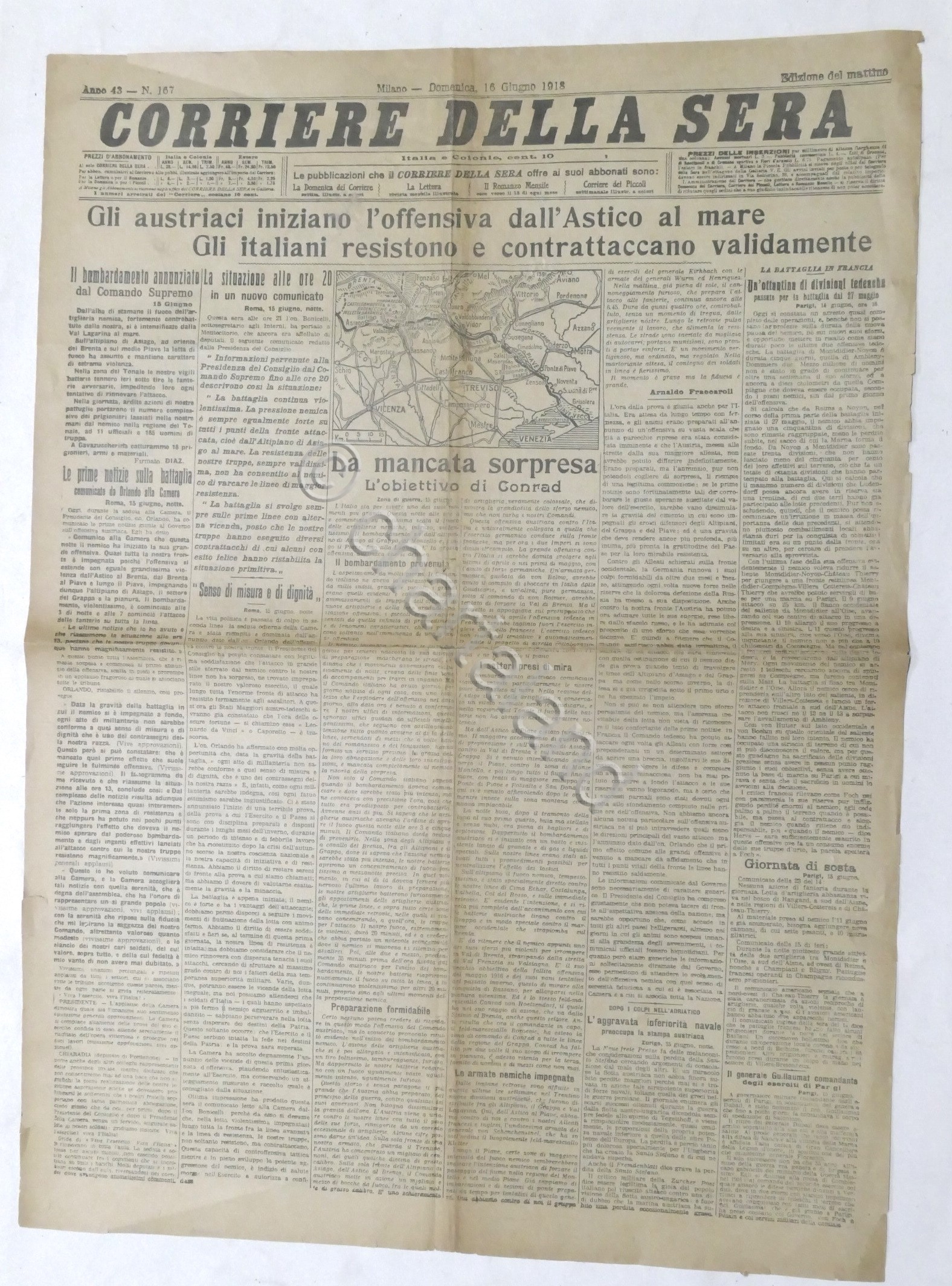 Corriere della Sera N. 167 - 1918 - Austriaci iniziano …