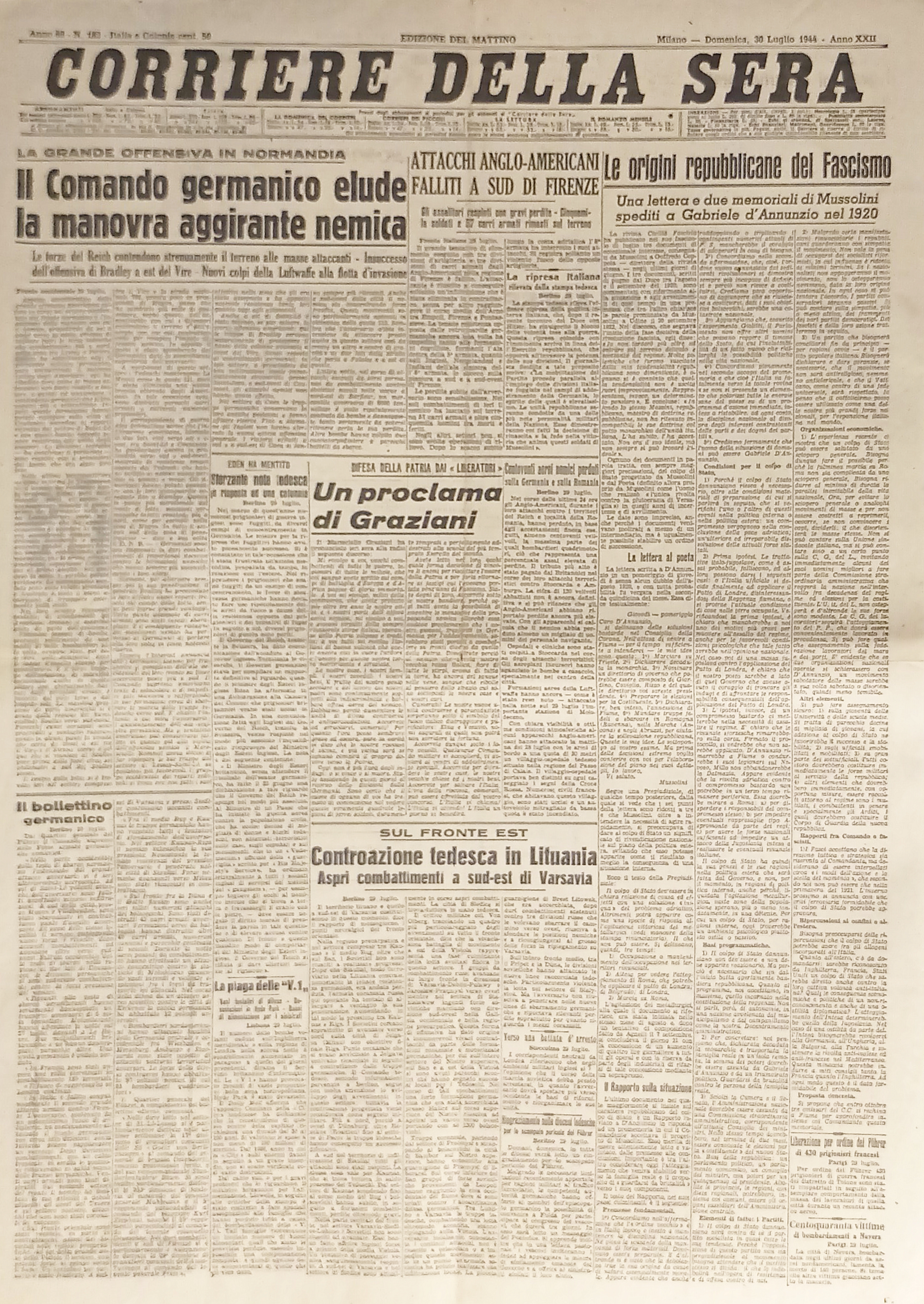 Corriere della Sera N. 182 - 1944 Comando germanico elude …