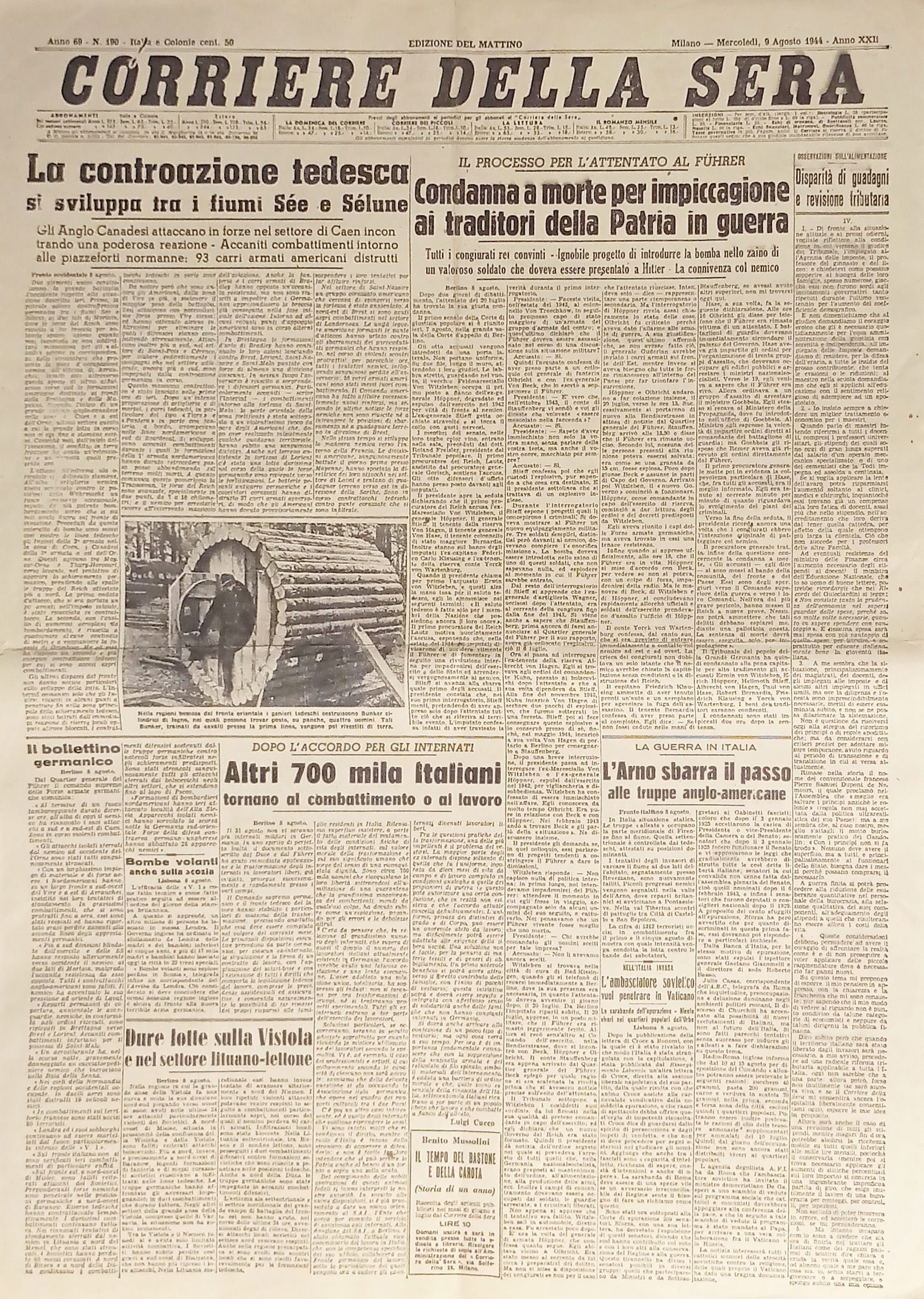 Corriere della Sera N. 190 - 1944 Contrazione tedesca tra …