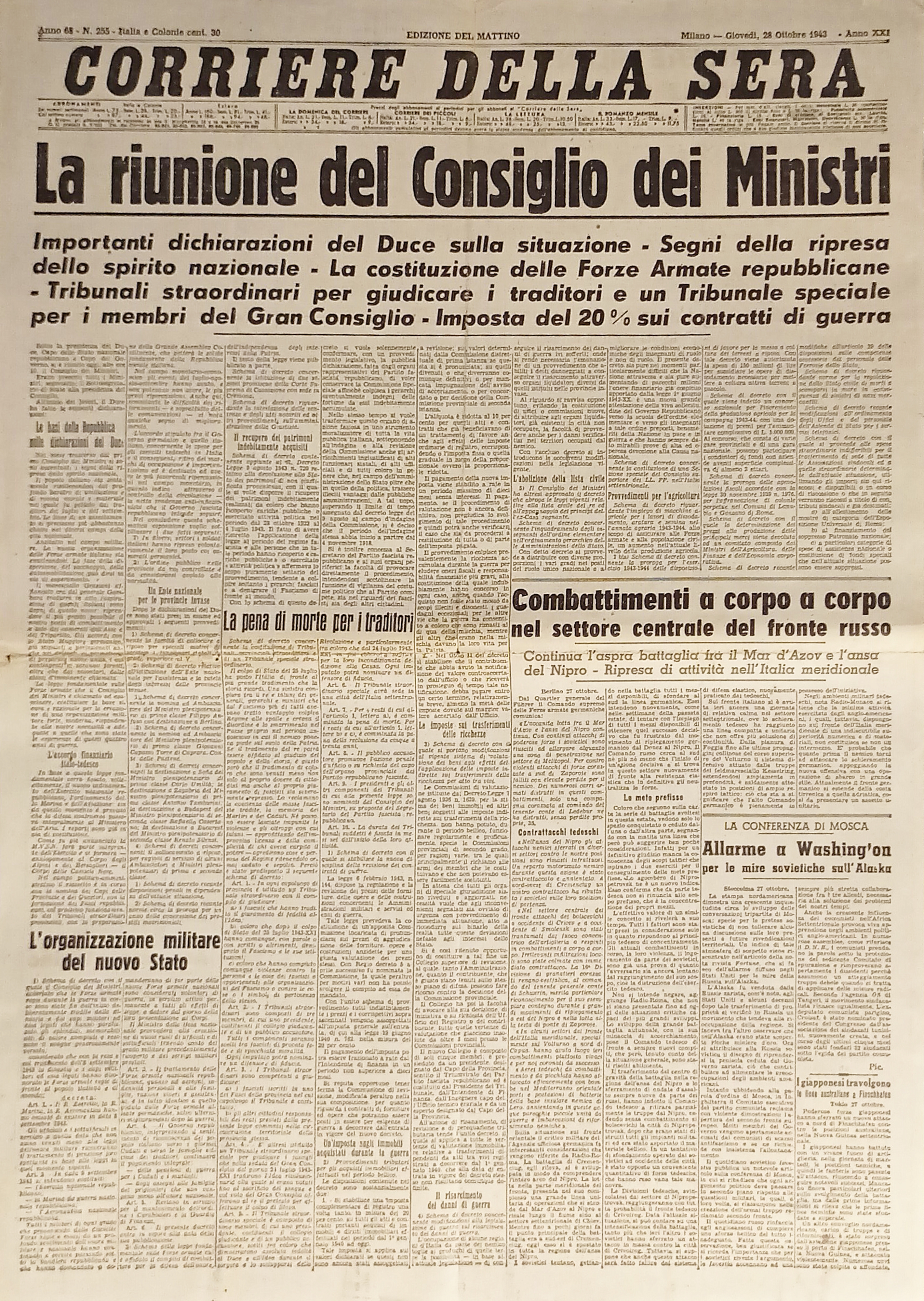 Corriere della Sera N. 255 - 1943 La riunione del …