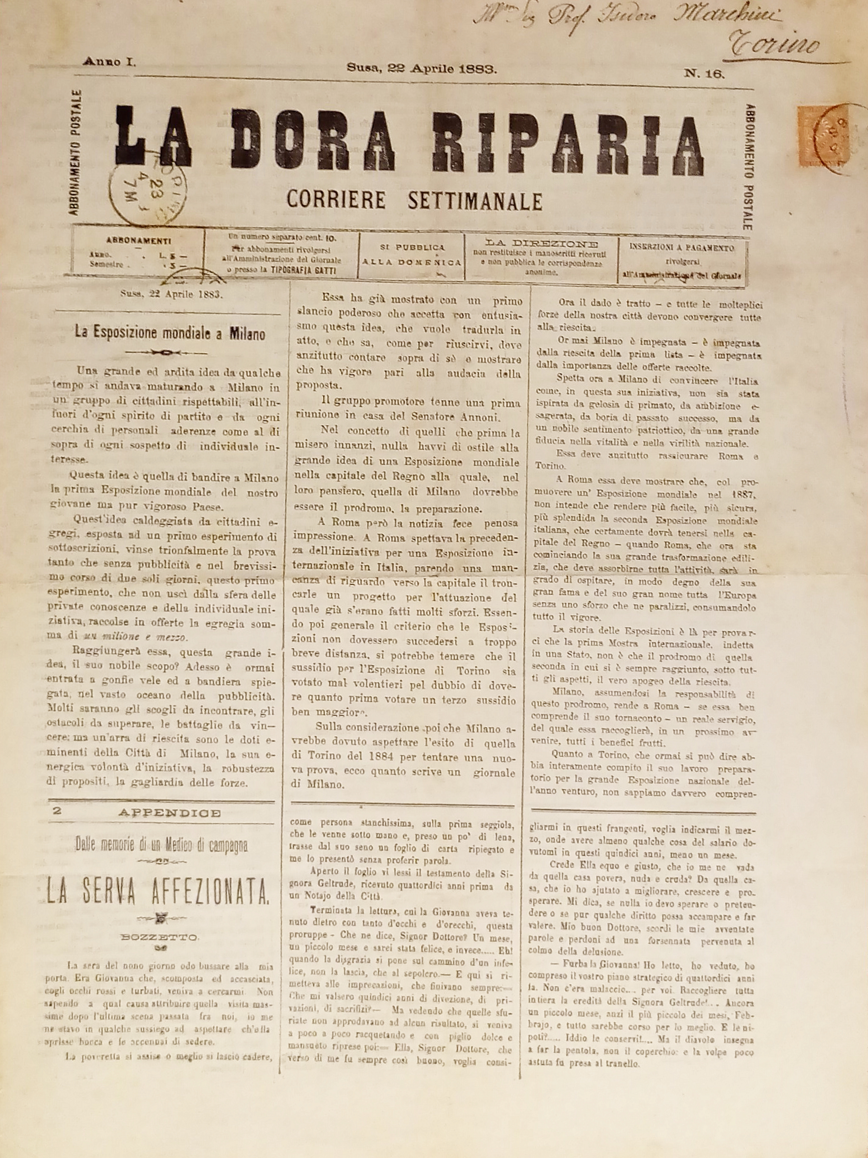Corriere Settimanale - La Dora Riparia N. 16 - 1889 …