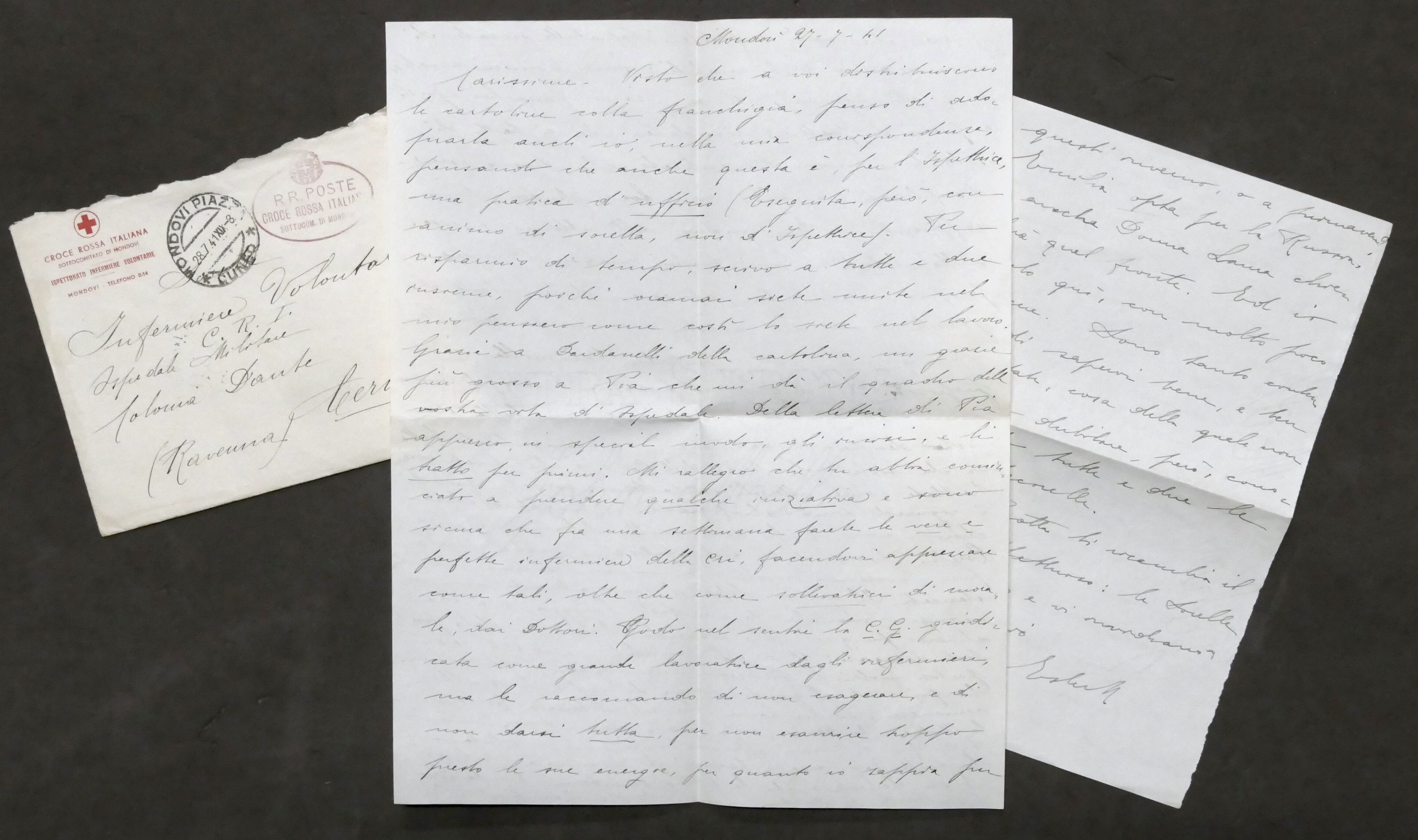 Croce Rossa Italiana Lettera infermiere volontarie Ospedale Militare Cervia 1941
