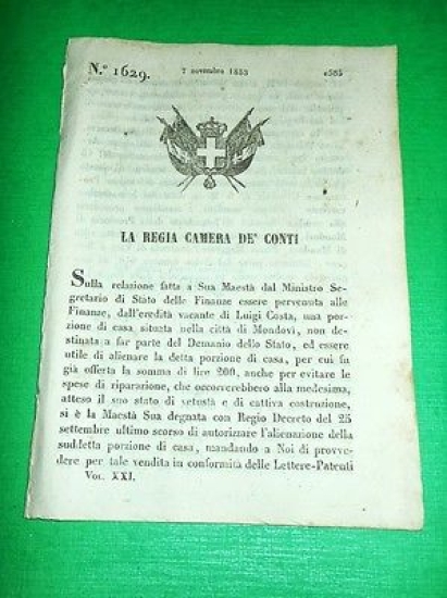 Decreti Regno Sardegna Avviso di Asta x Casa di Luigi …