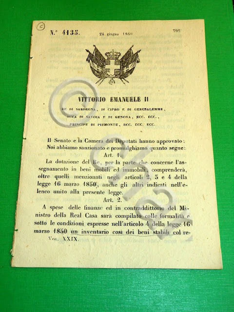 Decreti Regno Sardegna Censimento Beni Mobili ed Immobili Torino 1860