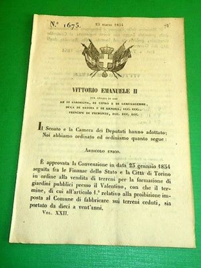 Decreti Regno Sardegna Cessione Terreni Demaniali alla Città di Torino …