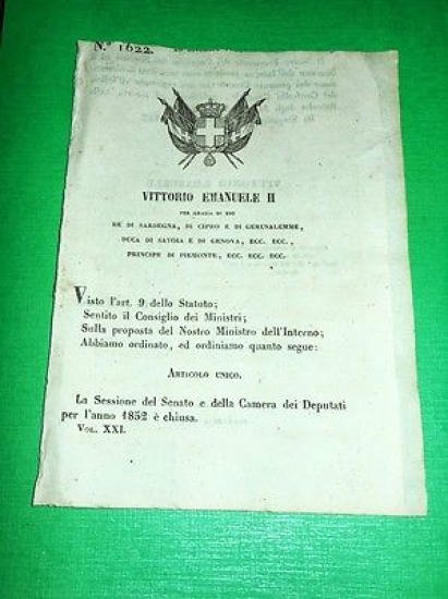 Decreti Regno Sardegna Torino Chiusura Sessione Senato e Camera anno …