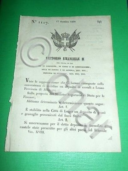 Decreti Regno Sardegna Torino Deposito Grani e Granaglie in Loano …