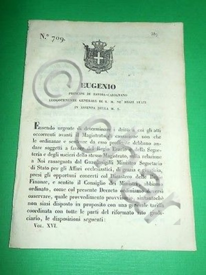 Decreti Regno Sardegna Torino Disposizioni Intorno ai Diritti 1848
