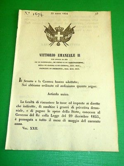 Decreti Regno Sardegna Torino Facoltà del Governo di Riscuotere le …